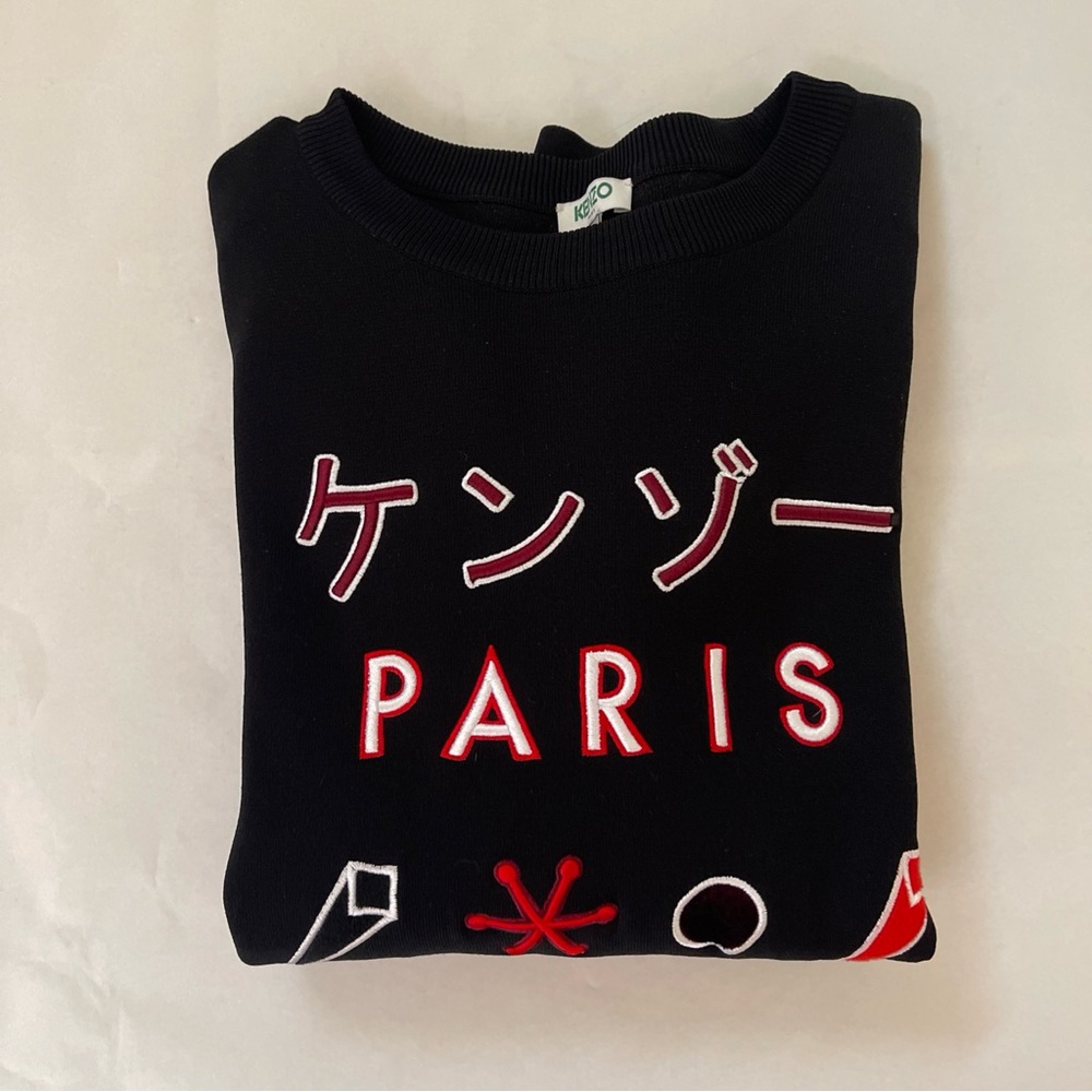 Vintage KENZO Black Sweater with Red and White Embroidered Accents - Picture 2 of 8